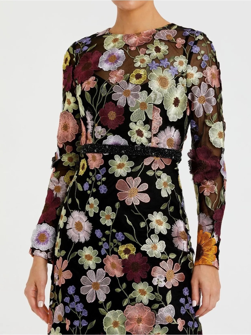 Mac Duggal 68462 Multicolor Floral Embroidered A-Line Midi Dress Size 16 NWOT - Picture 2 of 9